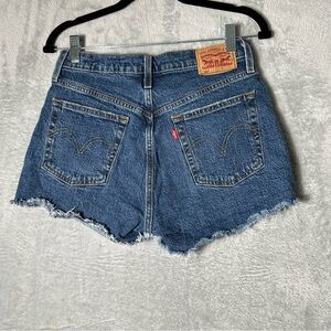 Levis 501 Button Up Shorts Jrs W28 (27) Blue Denim Distressed‎ Raw Hem Cutoff
